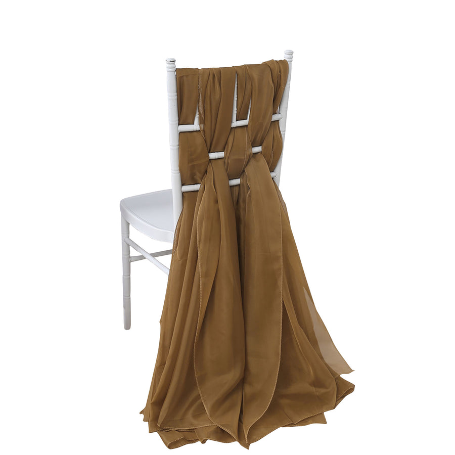 5 Pack | 22x78 inches Gold DIY Premium Designer Chiffon Chair Sashes#whtbkgd