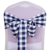 Navy and white checkered chair sash bow on a transparent chair #whtbkgd