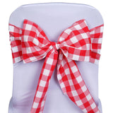 Red and white checkered chair bow decoration for events #whtbkgd