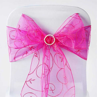 Add a Touch of Elegance with Fuchsia Embroidered Organza Chair Sashes