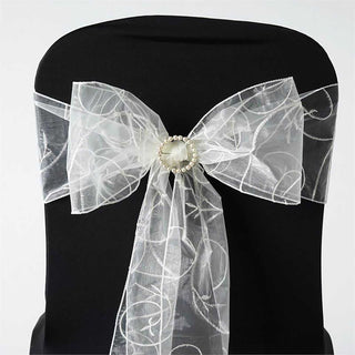 Ivory Embroidered Organza Chair Sashes - Elegant and Sophisticated