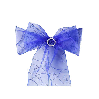 Elevate Your Event Decor with Royal Blue Embroidered Organza Chair Sashes