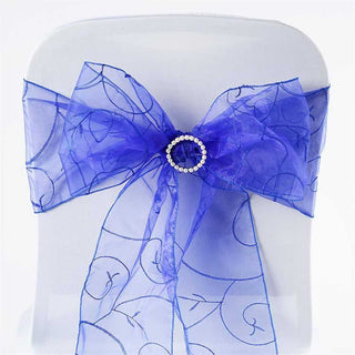 Add a Touch of Elegance with Royal Blue Embroidered Organza Chair Sashes