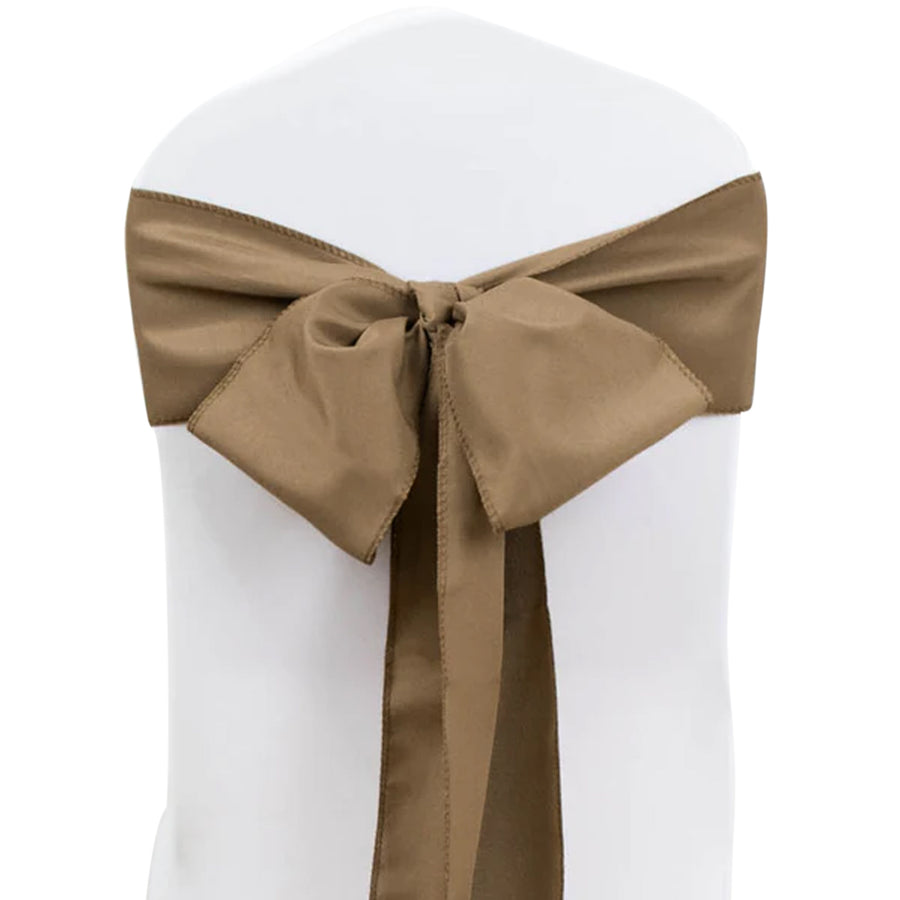 Brown chair sash bow tied on a white chair #whtbkgd