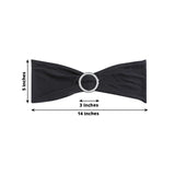 5 pack | 5"x14" Black Spandex Stretch Chair Sash with Silver Diamond Ring Slide Buckle