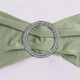 Eucalyptus Sage Green Spandex Stretch Chair Sashes with Silver Diamond Ring Slide Buckle#whtbkgd