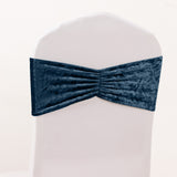 5 Pack Navy Blue Premium Crushed Velvet Ruffle Chair Sash Bands, Decorative Wedding Chair Sashes