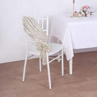 Create a Luxurious Atmosphere with Champagne Geometric Diamond Glitz Sequin Chair Sashes