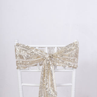 Enhance Your Event Décor with 5 Pack Champagne Geometric Diamond Glitz Sequin Chair Sashes