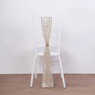 Champagne Geometric Diamond Glitz Sequin Chair Sashes - Add Glamour to Your Event