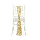5 Pack Gold Tulle Wedding Chair Sashes with Leaf Vine Embroidered Sequins