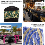 5 Pack Rose Gold / Gold Wave Chair Sash Bands With Embroidered Sequins
