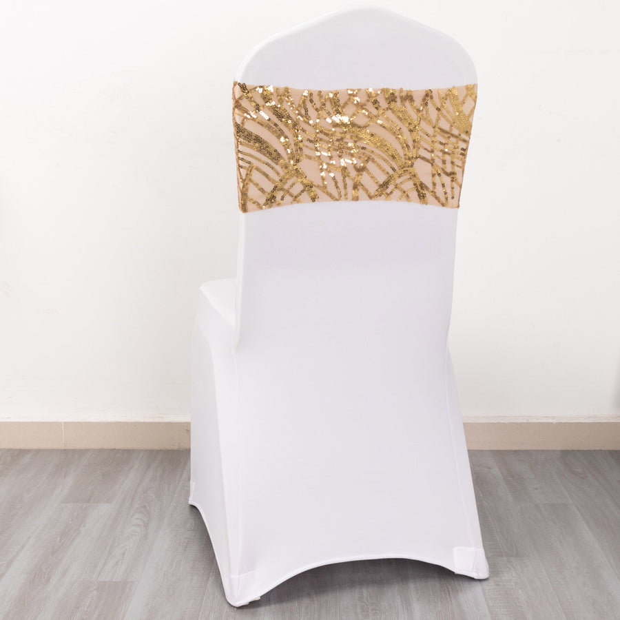 5 Pack Gold Wave Chair Sash Bands With Embroidered Sequins