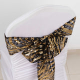 6inch x 88inch Black Gold Wave Embroidered Sequin Mesh Chair Sashes