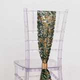 6inch x 88inch Hunter Emerald Green Gold Wave Embroidered Sequin Mesh Chair Sashes