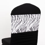 5 Pack White Black Wave Chair Sash Bands With Embroidered Sequins