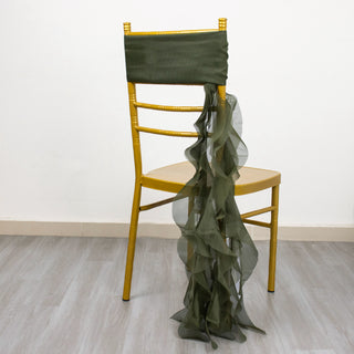 Create a Stunning Ambiance with Olive Green Chiffon Curly Chair Sash