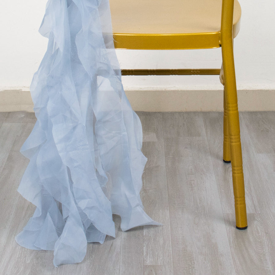 Dusty Blue Chiffon Curly Chair Sash#whtbkgd