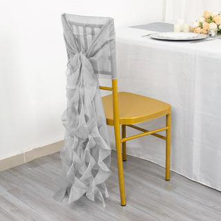 Unleash Your Creativity with Versatile Silver Chiffon Curly Chair Sashes