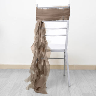 Create a Timeless Look with Taupe Chiffon Curly Chair Sashes