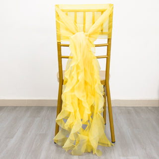 Add Elegance with the Yellow Chiffon Curly Chair Sash