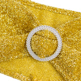 5 Pack Gold Shimmer Tinsel Spandex Stretch Chair Sashes With Round Silver Rhinestone Chair#whtbkgd