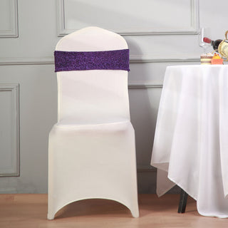 Create a Stunning Ambiance with Purple Metallic Shimmer Tinsel Spandex Chair Sashes