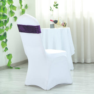 Add a Touch of Elegance with Purple Metallic Shimmer Tinsel Spandex Chair Sashes