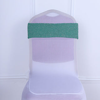 Turquoise Metallic Shimmer Tinsel Spandex Chair Sashes: The Perfect Addition to Your Event Decor
