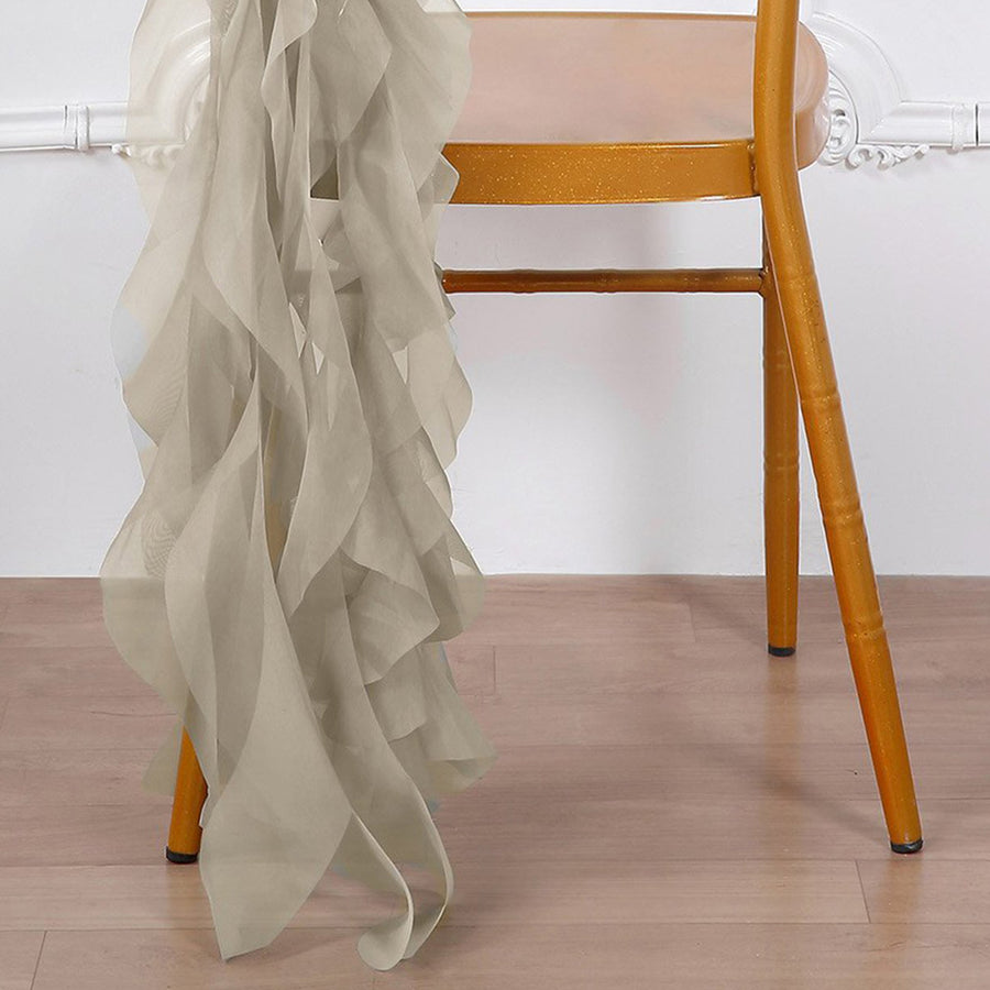 Beige Chair Sashes In Chiffon With Ruffled Hoods#whtbkgd