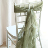 1 Set Eucalyptus Sage Green Chiffon Hoods With Ruffles Willow Chair Sashes