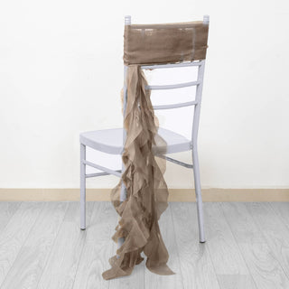 Taupe Chiffon Hoods With Ruffles Willow Chiffon Chair Sashes