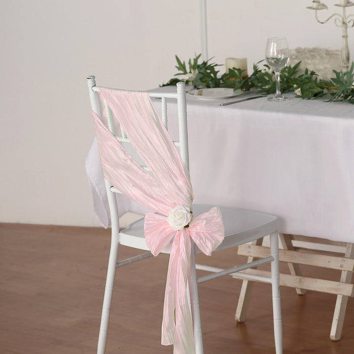 5 Pack | 6inch x 106inch Accordion Crinkle Taffeta Chair Sashes - Blush | Rose Gold