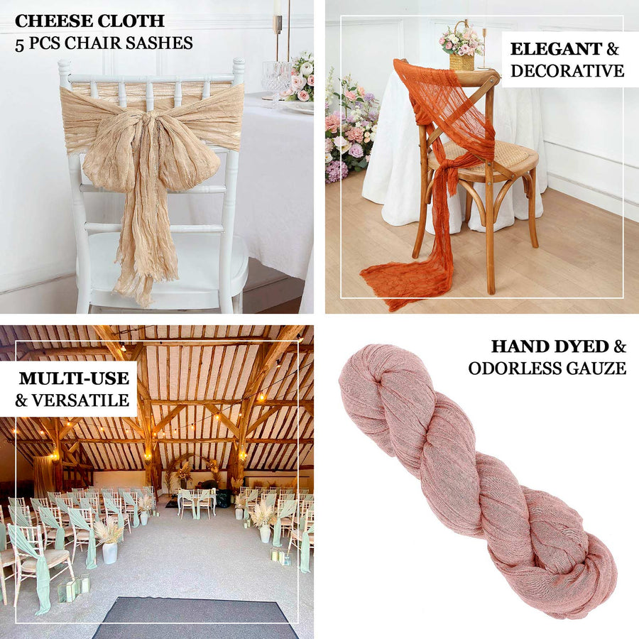 5 Pack | Dusty Sage Gauze Cheesecloth Boho Chair Sashes - 16inch x 88inch
