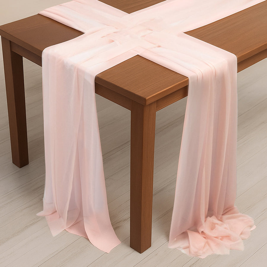 20-Pack 9ft Sheer Table Runners – Blush Shimmer Sheer Drapes, Wrinkle-Free