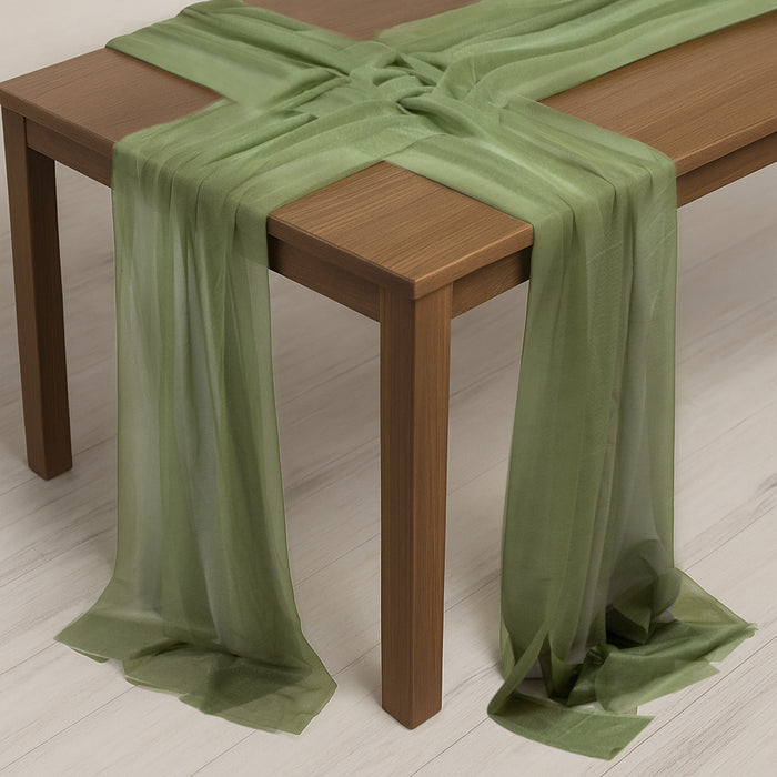 20-Pack 9ft Sheer Table Runners – Dusty Sage Green Shimmer Sheer Drapes, Wrinkle-Free