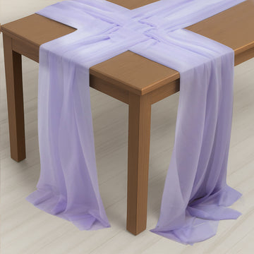 20-Pack 9ft Sheer Table Runners – Lavender Lilac Shimmer Sheer Drapes, Wrinkle-Free
