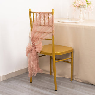 Dusty Rose Sheer Crinkled Organza Chair Sashes - Add Elegance to Your Event