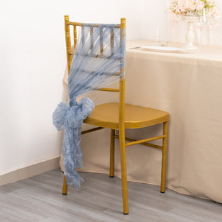 Dusty Blue Sheer Crinkled Organza Chair Sashes - Add Elegance to Your Event