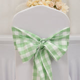 5 Pack White Sage Green Buffalo Plaid Checkered Chair Sashes 6x108inch