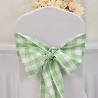 <h3 style="margin-left:0px;"><strong>Enhance Your Seating with White Sage Green Buffalo Plaid Chair Sashes</strong>