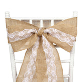 5x108inch| Natural Burlap Lace Chair Sash, Hessian Fabric Rustic Jute Chair Bow#whtbkgd