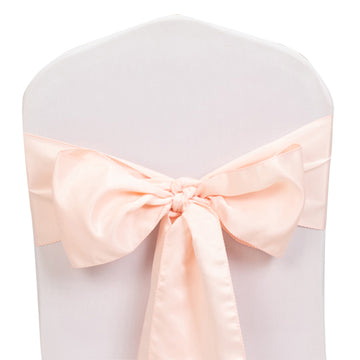 5 Pack Blush Lamour Satin Chair Sashes, Chair Bows - 6"x106"