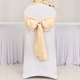 5 Pack Beige Lamour Satin Chair Sashes, Chair Bows - 6x106inch