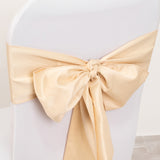 5 Pack Beige Lamour Satin Chair Sashes, Chair Bows - 6x106inch