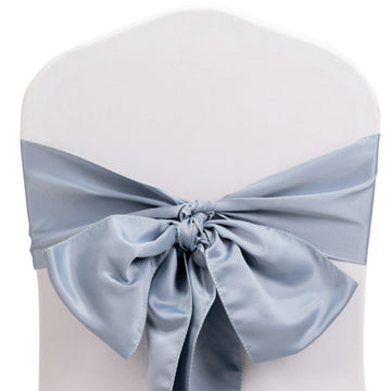 5 Pack Dusty Blue Lamour Satin Chair Sashes, Chair Bows - 6"x106"