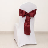 5 Pack Burgundy Lamour Satin Chair Sashes, Chair Bows - 6x106inch