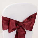 5 Pack Burgundy Lamour Satin Chair Sashes, Chair Bows - 6x106inch