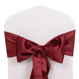 5 Pack Burgundy Lamour Satin Chair Sashes, Chair Bows - 6x106inch