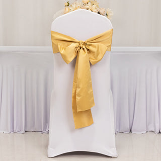 <h3 style="margin-left:0px;"><span style="background-color:transparent;color:#000000;">Luxurious Champagne Lamour Satin Chair Sashes</span>